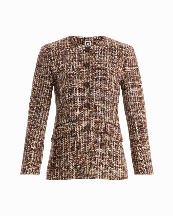 Anne Klein DEEP MAHOGANY MULTI Collarless Button-Down Jacket