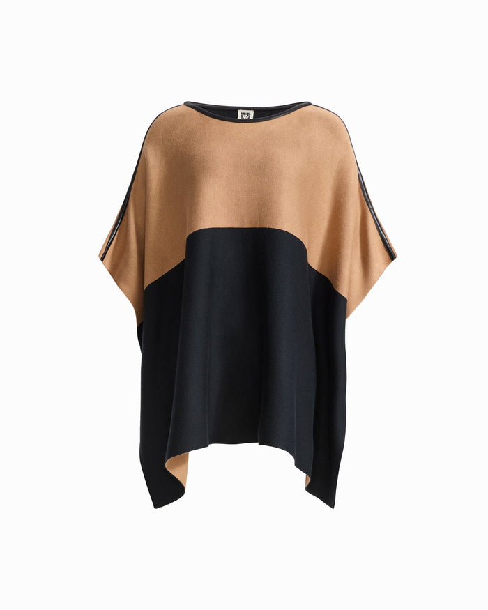 Anne Klein ANNE BLACK/VICUNA Colorblock Poncho Sweater