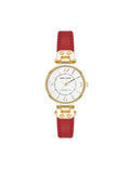 Anne Klein Gold-Tone/Red Consider It Sustainable Leather Strap Watch