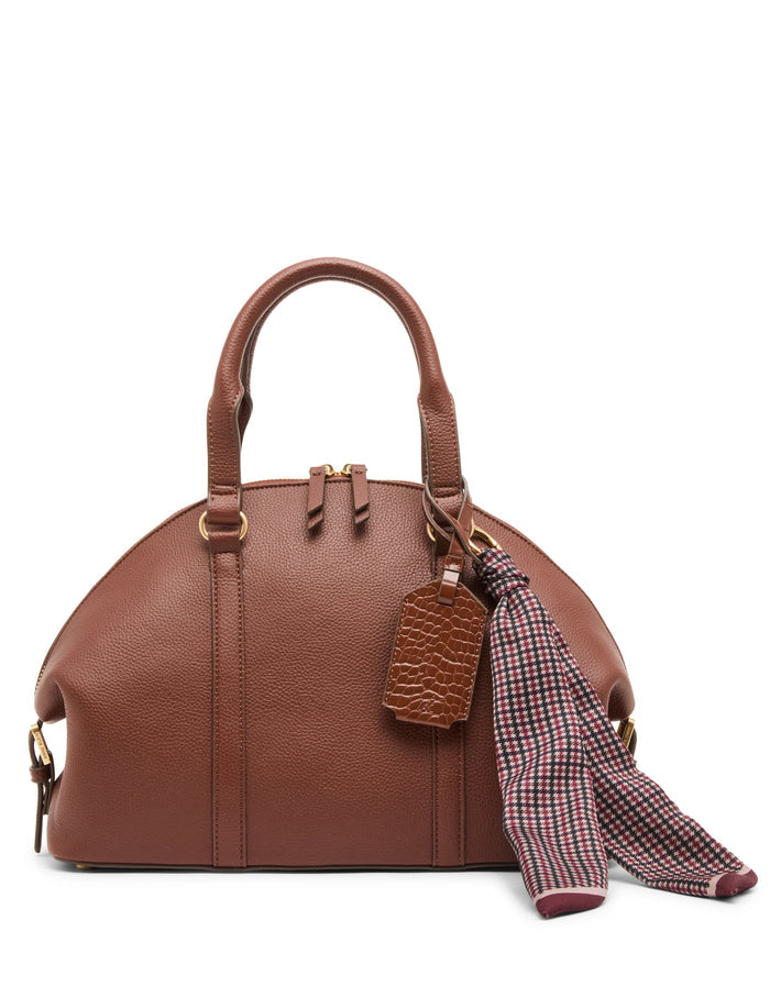 Anne Klein Walnut/Deep Merlot-Brush Convertible Bowler Bag with Scarf Accent