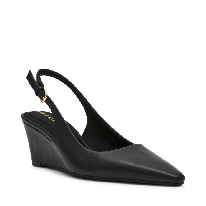 Anne Klein Black Leather Cookie Slingback Wedge
