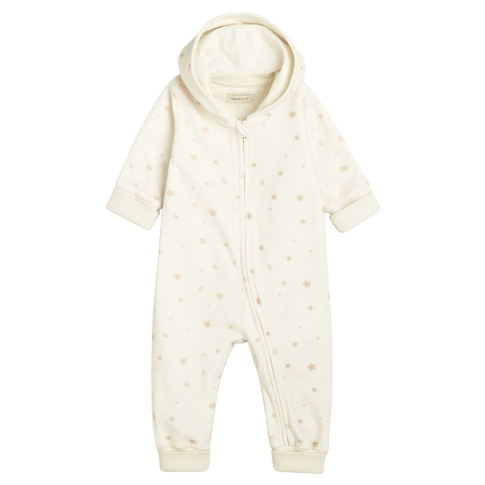 Cream Hooded Velour Star Onesie