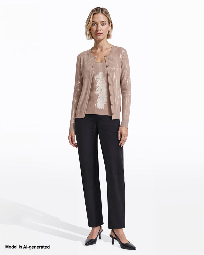 Anne Klein Crew Neck Cardigan with Sequins