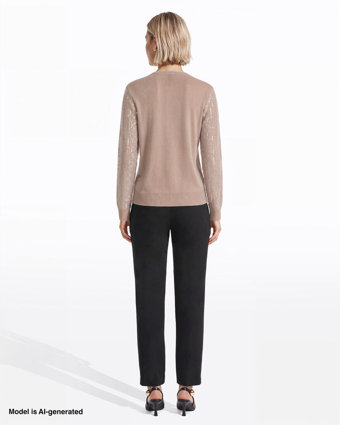 Anne Klein Crew Neck Cardigan with Sequins