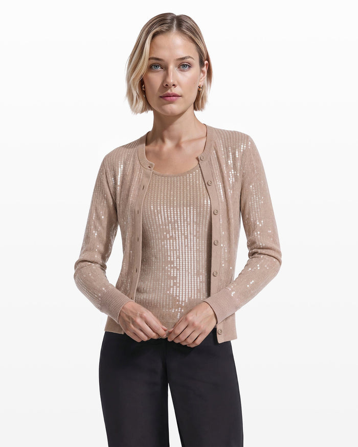 Anne Klein Crew Neck Cardigan with Sequins