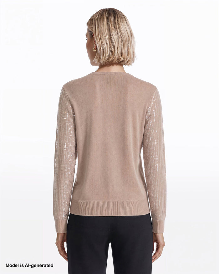 Anne Klein Crew Neck Cardigan with Sequins