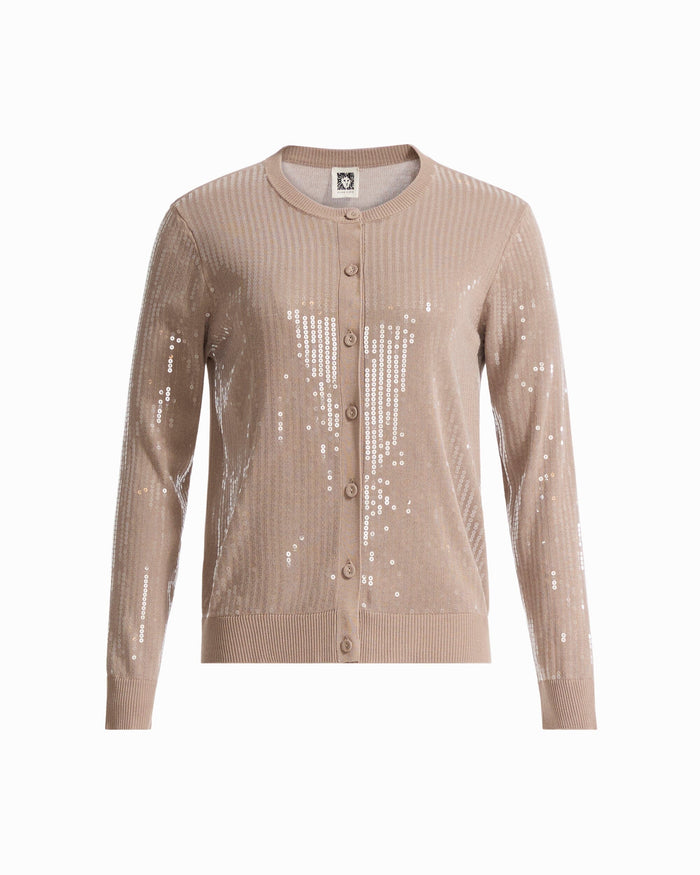 Anne Klein NATURAL CLAY Crew Neck Cardigan with Sequins