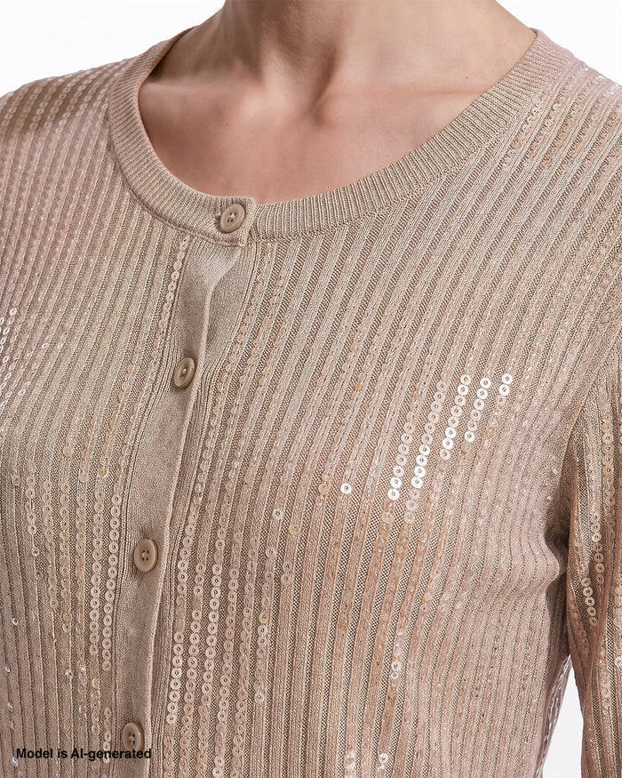 Anne Klein Crew Neck Cardigan with Sequins