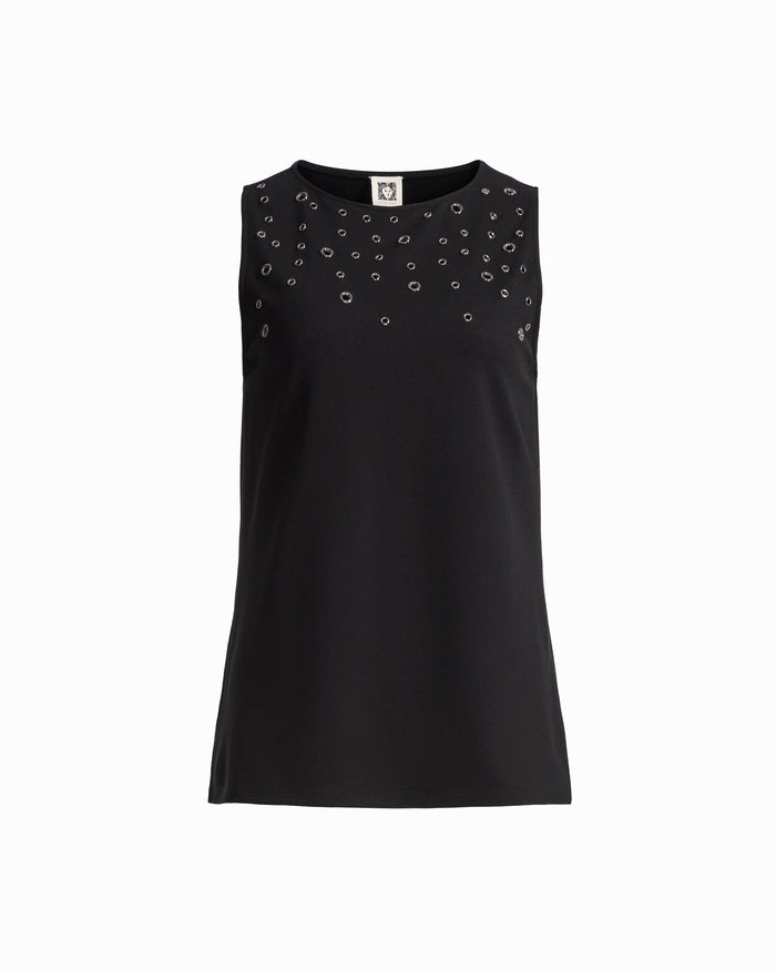 Anne Klein ANNE BLACK Crew Neck Long Sleeve Knit Top with Grommets