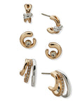 Anne Klein Two Tone Criss Cross and Swirl Trio Pierced Earrings