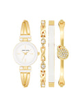 Anne Klein White/Gold-Tone Crossover Bangle Watch and Bracelet Set