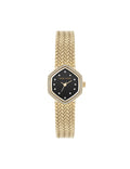 Anne Klein Gold-Tone/Black Crystal Accented Mesh Bracelet Watch