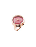 Anne Klein Rose Gold-Tone/Magenta Crystal Accented Ring Watch