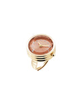 Anne Klein Gold-Tone/Peach Crystal Accented Ring Watch