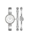 Anne Klein Silver-Tone Crystal Accented Watch with Matching Bangles Set