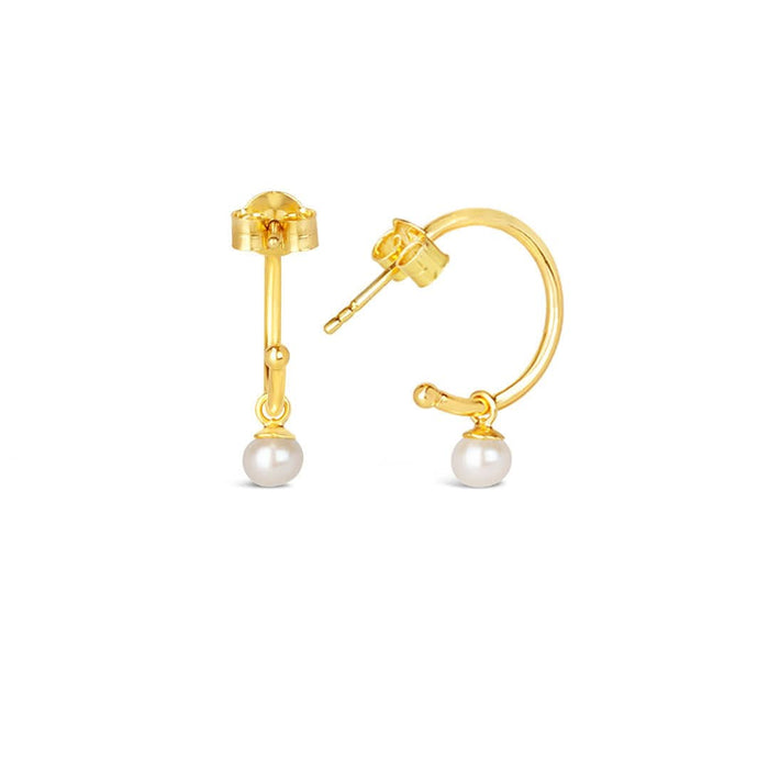 dainty pearl drop hoop earrings in ivory gold