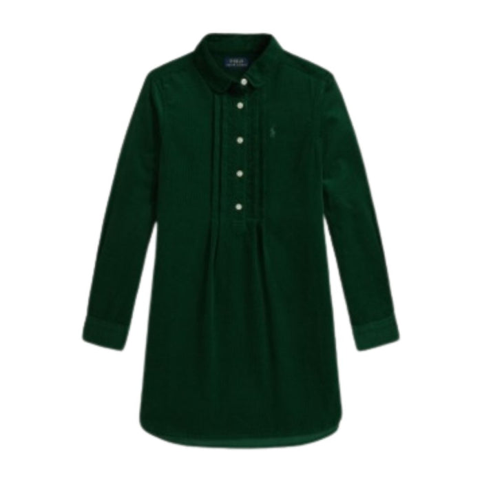 Dark Green Pintucked Corduroy Dress