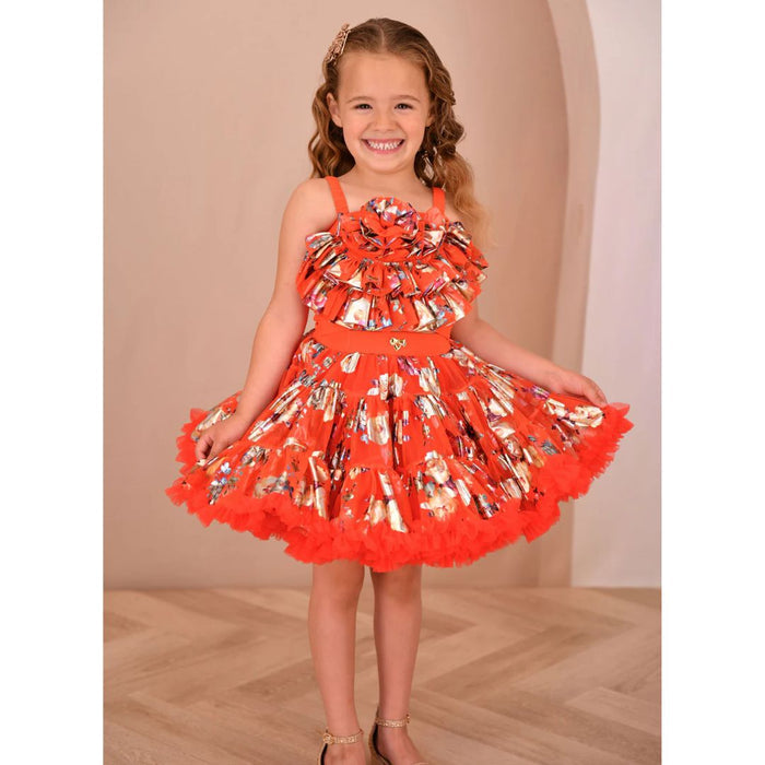 Deep Orange Foil Print Tutu Set