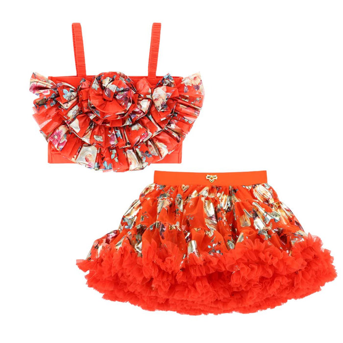 Deep Orange Foil Print Tutu Set