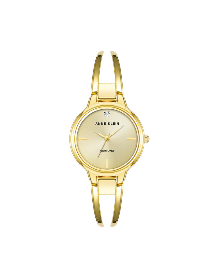 Anne Klein Gold-Tone Diamond Accented Open Bangle Watch