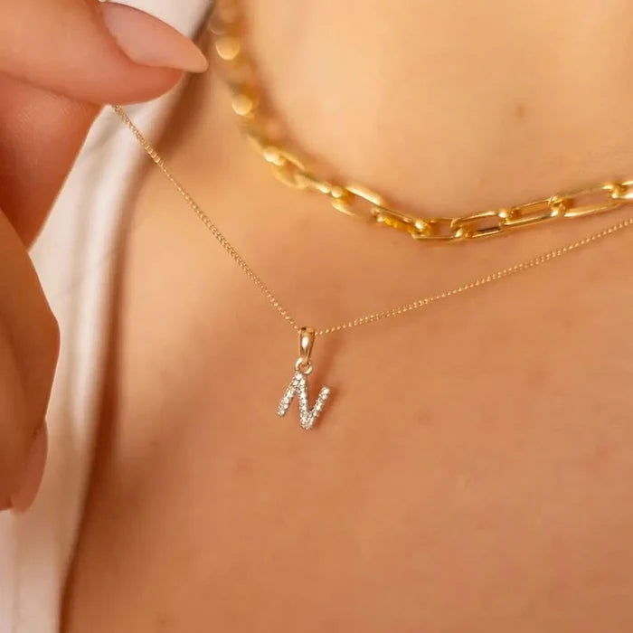 Diamond Initial Necklace | Solid Gold | A to Z