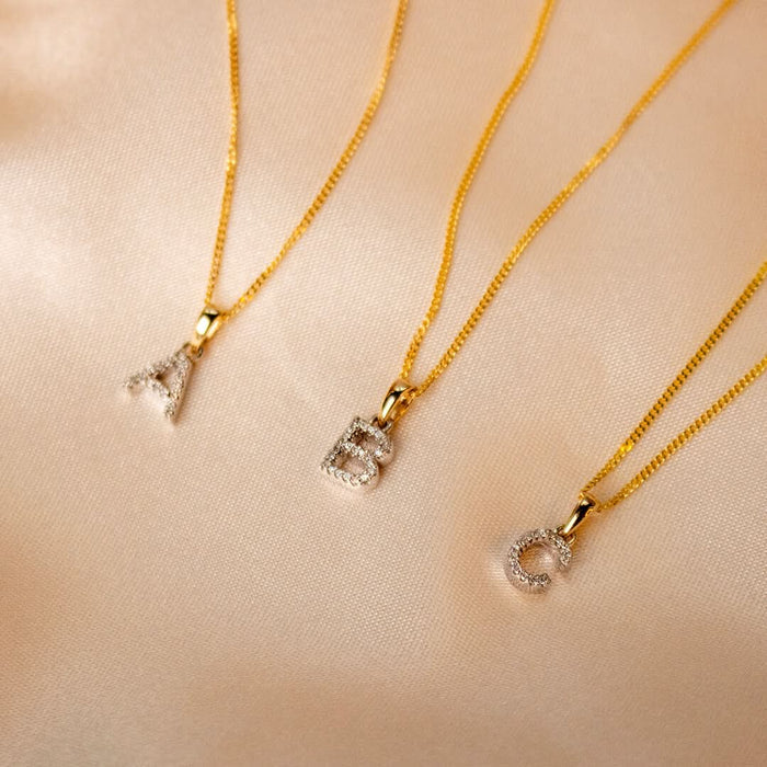 Diamond Initial Necklace | Solid Gold | A to Z