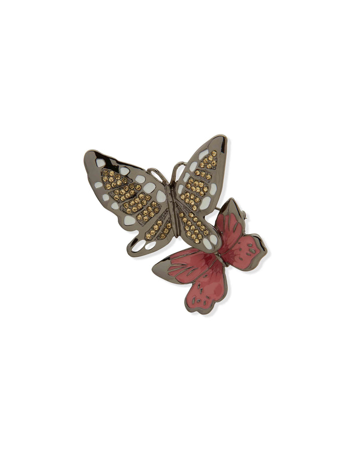 Anne Klein Gold Tone Double Butterfly Brooch - Gold/Multi