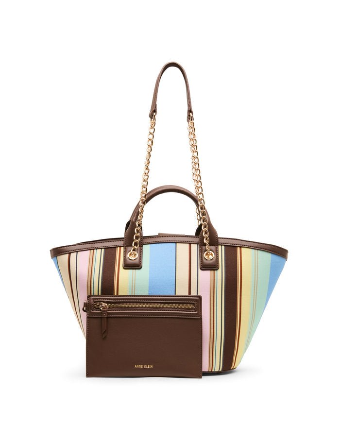 Anne Klein Mixed Stripe: Pink Multi/Sepia Double Handle Tote Bag
