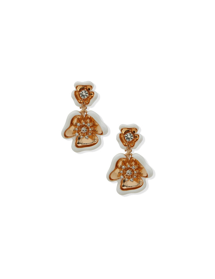 Anne Klein Gold Tone Double Textured Flower Drop Clip Earrings