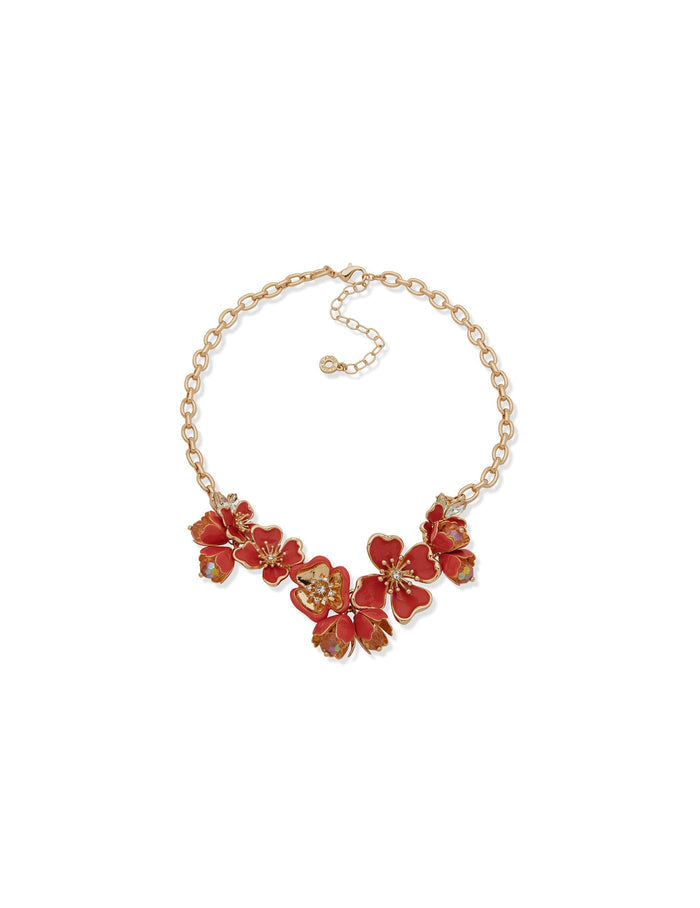 Anne Klein Gold Tone Drama Textured Floral Frontal Necklace