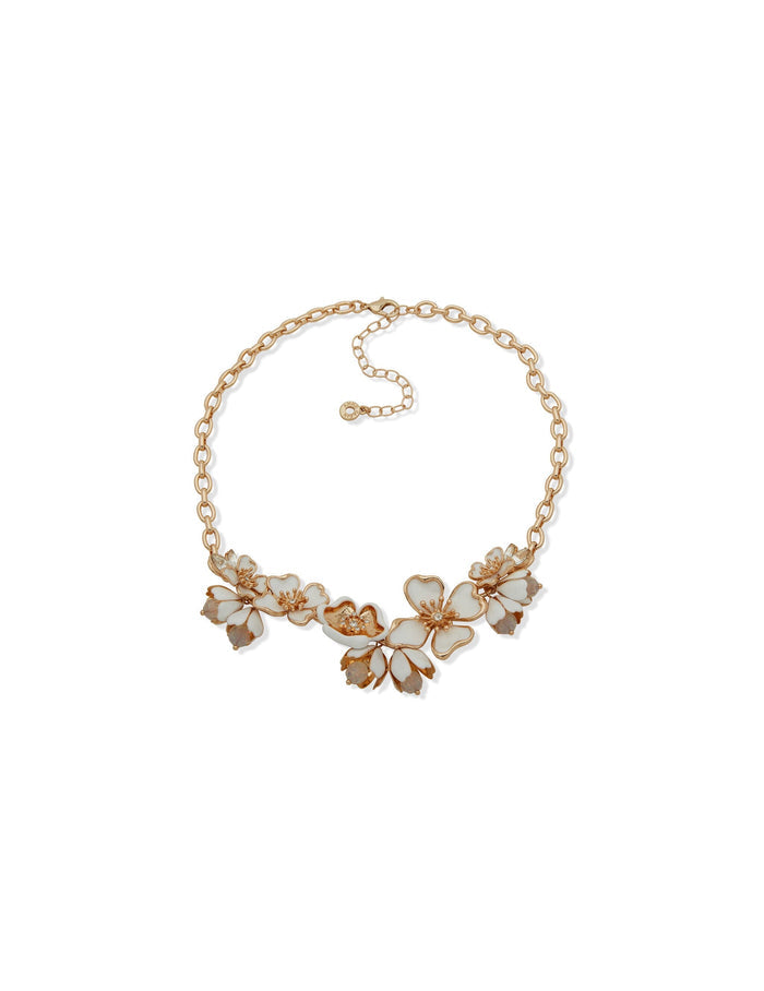 Anne Klein Gold Tone Dramatic Textured Floral Frontal Necklace