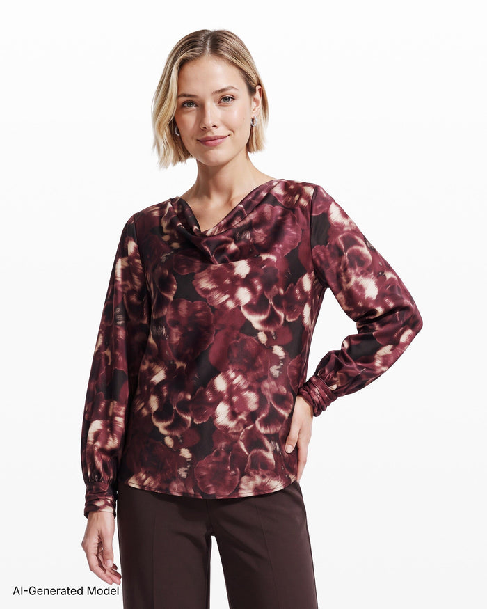 Anne Klein Drape Neck Blouse with Cuffs