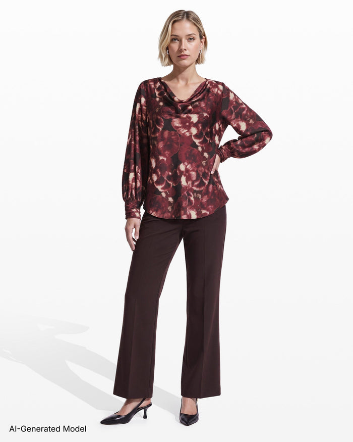 Anne Klein Drape Neck Blouse with Cuffs