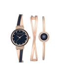 Anne Klein Navy/Rose Gold-Tone Enamel Accent Watch and Bracelet Set