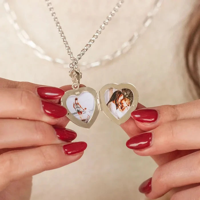 Engravable Silver Filigree Heart Locket + Photos