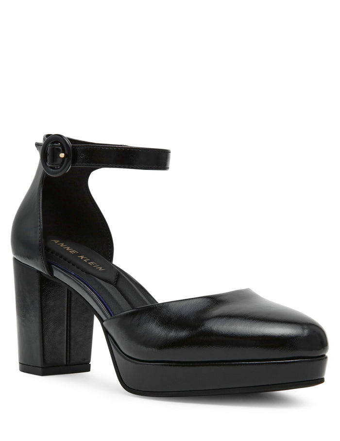 Anne Klein Black Crinkle Faith Dress Heel