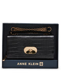 Anne Klein BLACK Faux Croc Embossed Turnlock Wallet on Chain