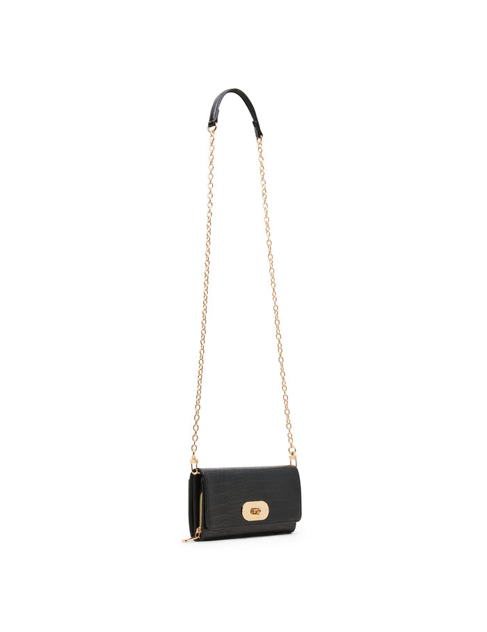Anne Klein Faux Croc Embossed Turnlock Wallet on Chain