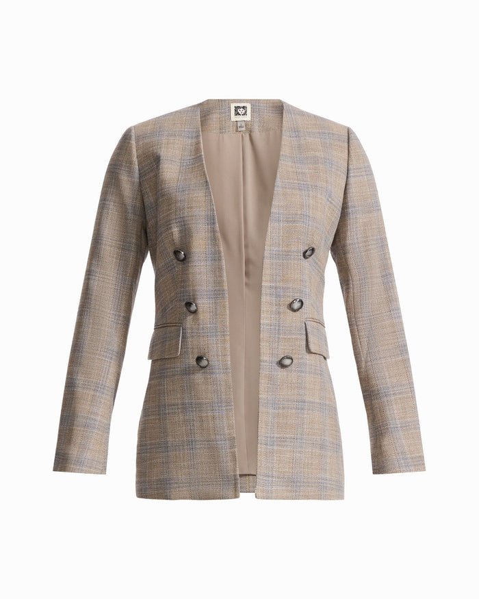 Anne Klein NATURAL CLAY MULT Faux Double-Breasted Jacket with Flap Pockets
