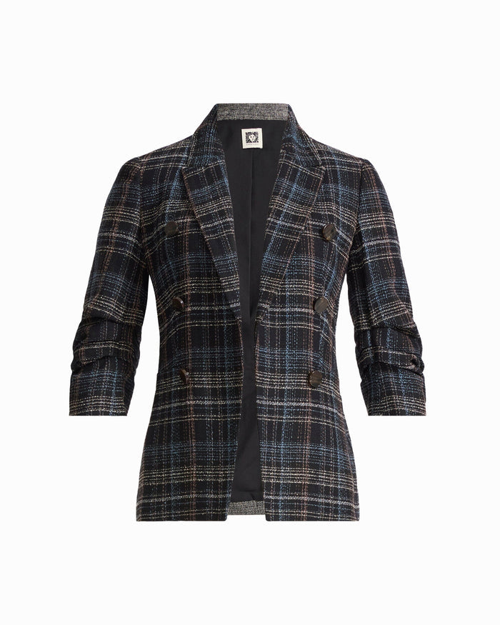 Anne Klein ANNE BLACK MULTI Faux Double-Breasted Peak Lapel Jacket with Pleated Sleeves