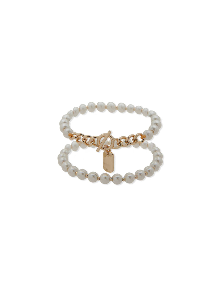 Anne Klein Gold-Tone Faux Pearl Stretch Bracelet Set