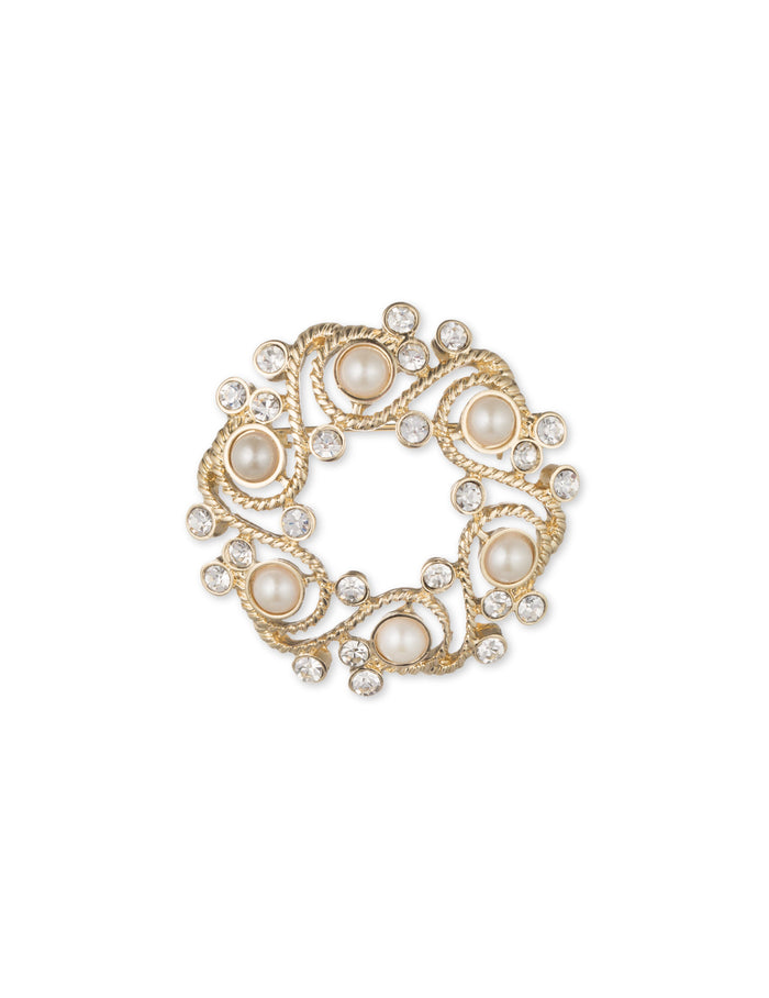 Anne Klein Gold-Tone Faux Pearl Wreath Brooch