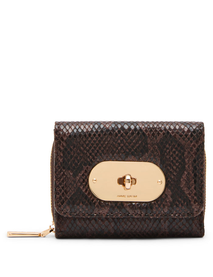 Anne Klein Faux Snake Oval Turnlock Flap Wallet