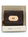 Anne Klein ESPRESSO GLAZE MULTI Faux Snake Oval Turnlock Flap Wallet