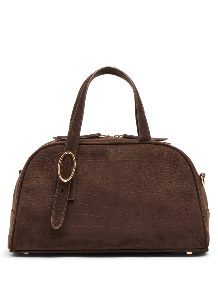 Anne Klein Faux Suede Crocodile Bowler Bag