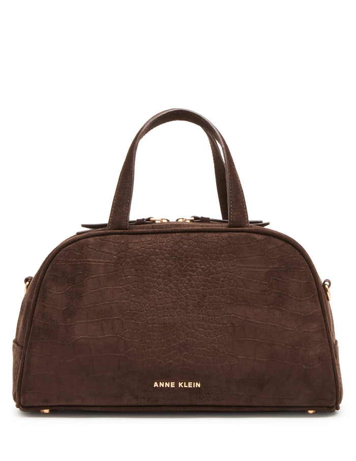 Anne Klein Espresso/Espresso Faux Suede Crocodile Bowler Bag