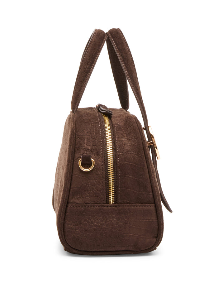 Anne Klein Faux Suede Crocodile Bowler Bag