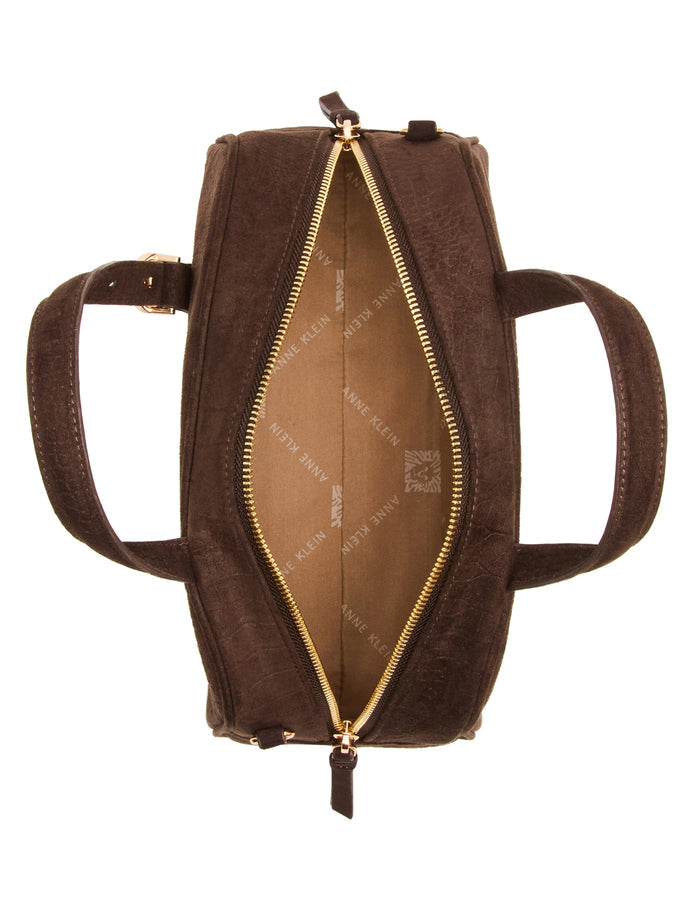 Anne Klein Faux Suede Crocodile Bowler Bag