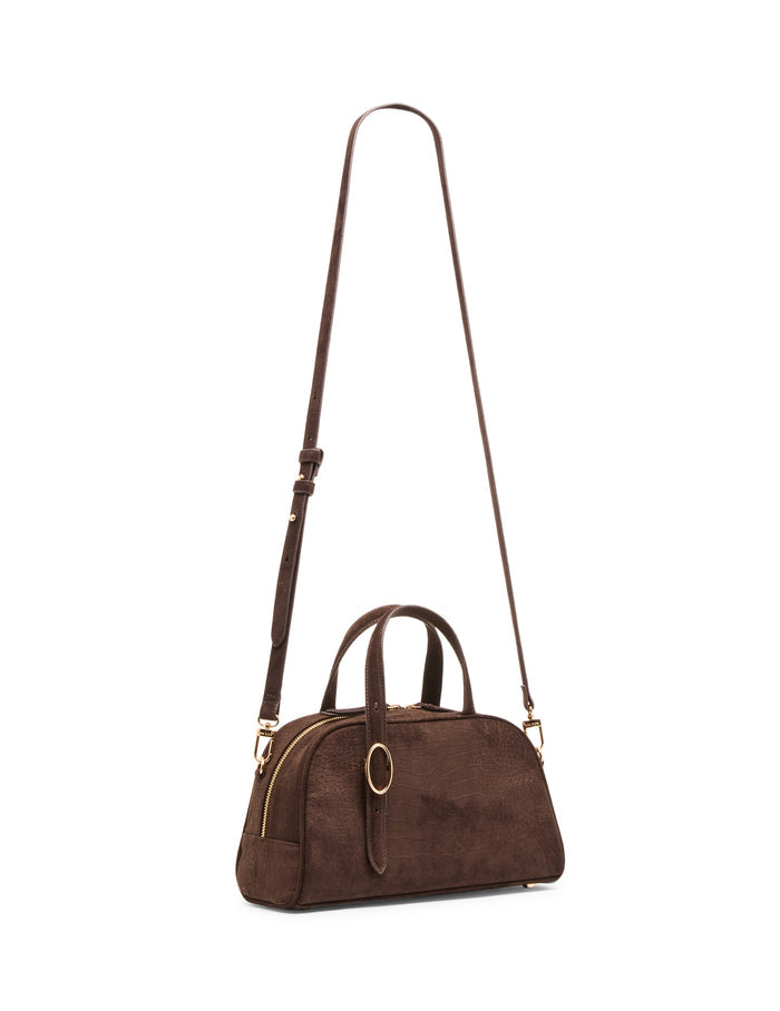 Anne Klein Faux Suede Crocodile Bowler Bag