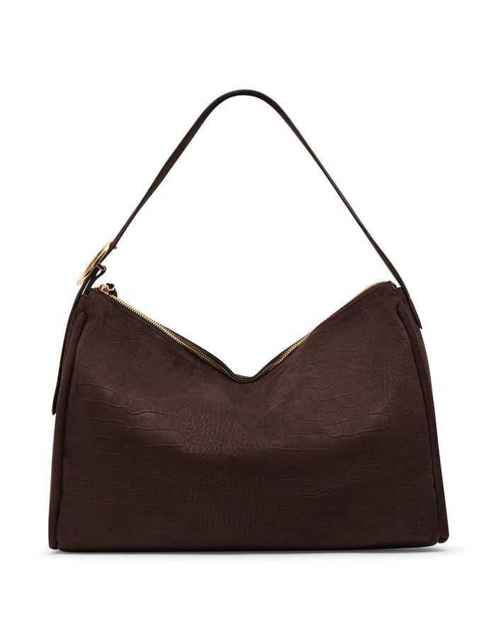 Anne Klein Faux Suede Crocodile Embossed Slouch Bag